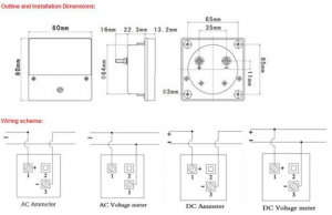 outline and installation dimensions & wiring scheme